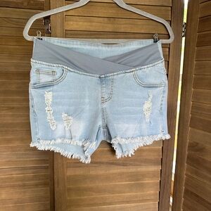 Light Blue Maternity Distressed Denim Shorts